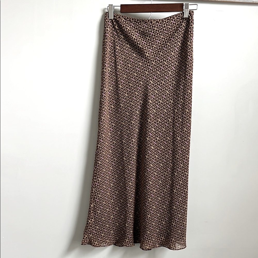 NWOT Ann Taylor Silk Brown and Tan Printed Maxi Skirt